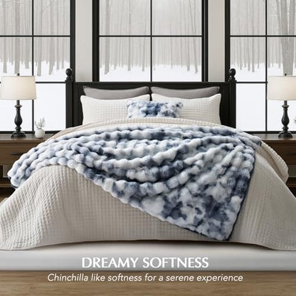 EverGrace Faux Rabbit Fur Bubble Throw Blanket, 50"x60", Cloud Blue - color: Marble Cloud Blue, size: 50"x60"