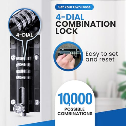 Combi-Bolt 4-Digit Combination Sliding Bolt Gate Lock, Secure Gates, Sheds, Windows, Doors, Barns, Fences, Iron or Wooden Gates, Equipment, Tools, Backyards, Livestock, and More (CB2000-BLACK) - color: Black