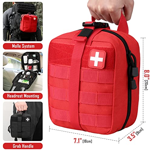 LIVANS 1000D First Aid Bag Empty, Medical Ifak Pouch for Emergency & EMT - color: Red(7.1"l X 3.5"w X 8"h)