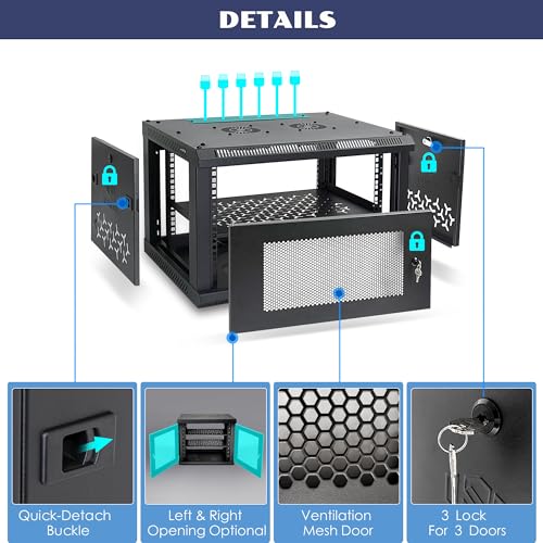 12U Wall Mount Server Cabinet with A Lockable Front Vented Door, Cooling Fans, Removable Side Panels - 60cm Depth, 19" Network Rack Including 2 PCS Full-Size Rack Shelves for IT Equipment - size: 12U/600mm Depth