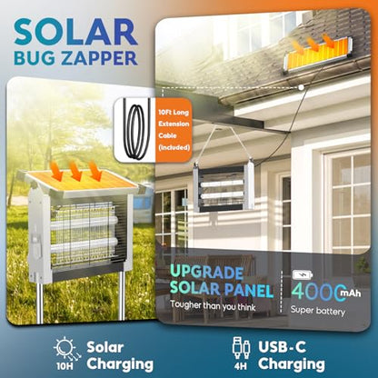 PhatroyYee Solar Bug Zapper, 4500V Mosquito Zapper Killer Trap Rechargeable - color: White