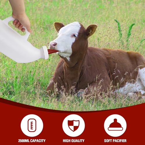 Calf Bottle 2.6 Quart, Vented Milk Feeding Bottle with Rubber Nipple