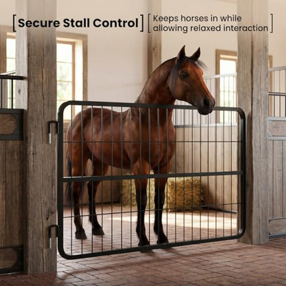 Durable 48"x24" Grid Horse Stall Gates, Two-Way Opening Matte Black Stall Guards for Horses, Robust Steel Stable Door for Show Stables & Barns, Easy Installation