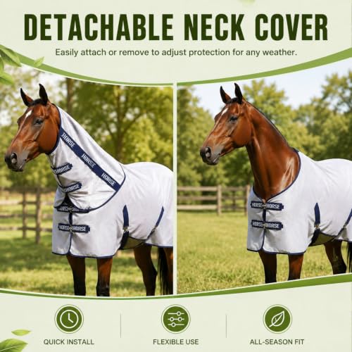 Horse Summer Sheet Breathable Mesh Blanket with Neck, Size 76 Light Gray - color: Light Gray, size: Size 76, style: Polyester Mesh
