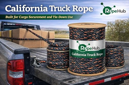 RopeHub California Truck Rope, Polypropylene Tie Down Rope, 1/2" x 100 Ft - size: (#) 1/2 inch x 100feet