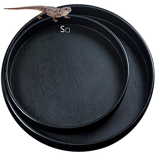 Reptile Water Food Dish Bowl Turtle Feeder Tortoise Feeding Dish Container (S, Black) - color: Black, size: S