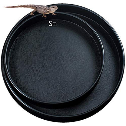 Reptile Water Food Dish Bowl Turtle Feeder Tortoise Feeding Dish Container (S, Black) - color: Black, size: S