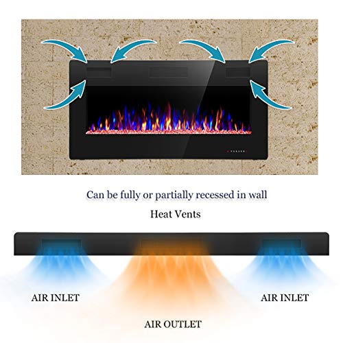 R.W.FLAME 36 inch Recessed and Wall Mounted Electric Fireplace, Ultra Thin ad Low Noise, Fit for 2 x 4 and 2 x 6 Stud, Remote Control with Timer,Touch Screen,Adjustable Flame Color and Speed - size: 36"