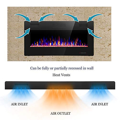 R.W.FLAME 36 inch Recessed and Wall Mounted Electric Fireplace, Ultra Thin ad Low Noise, Fit for 2 x 4 and 2 x 6 Stud, Remote Control with Timer,Touch Screen,Adjustable Flame Color and Speed - size: 36"