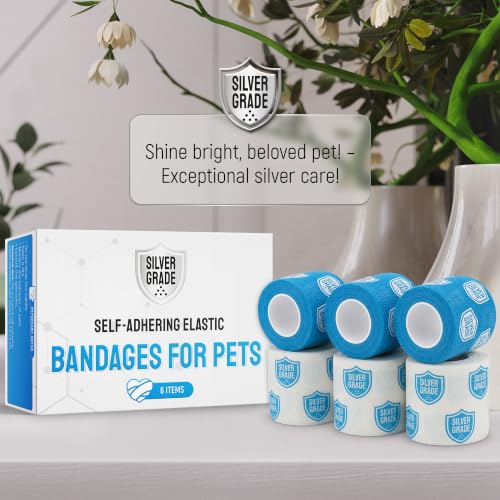 SILVER GRADE Vet Wrap for Horses, Cats, Birds & Other Animals – First Aid Dog Bandages for Wounds to Stop Licking & Scratching – 6 Rolls of Elastic Self-Adhering Bandages with Natural Rubber Latex