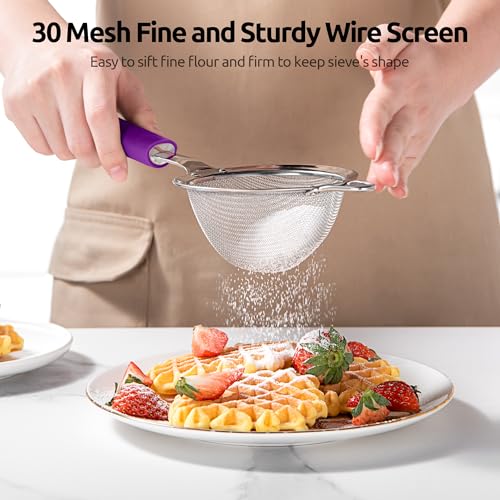 U-Taste Fine Mesh Strainer, 18/8 Stainless Steel Sieve 30 Mesh, S/Purple - color: (5) Purple, size: S-3.35in