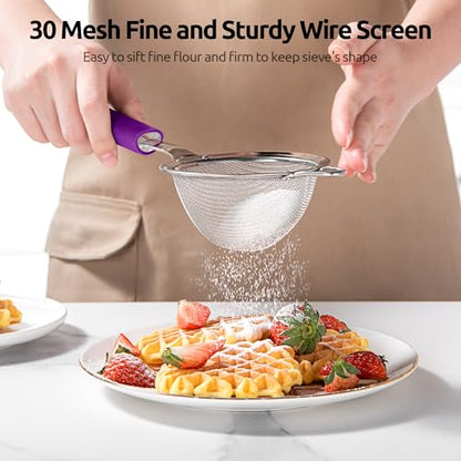 U-Taste Fine Mesh Strainer, 18/8 Stainless Steel Sieve 30 Mesh, S/Purple - color: (5) Purple, size: S-3.35in