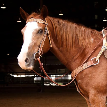 Circle Y Copper Sunflower Tooling Durable Versatile Western Horse Size Double Leather Ply Browband Headstall with Adjustable Strap | 35" - 43" Headstall Working Length