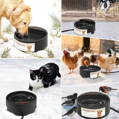 Outdoor Heated Water Bowl for Dogs Cats, 2.2L Winter Heating Dog Water Bowl Smart Thermal for Outdoor Chickens Rabbits Birds, Black - size: 2.2L(Black)