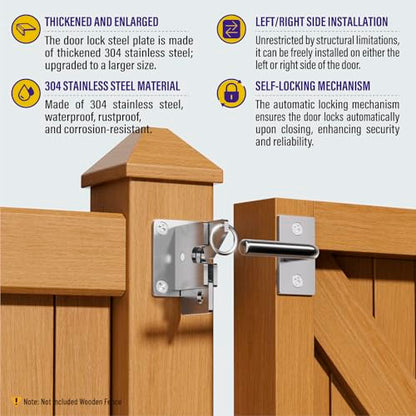 Hulave 304 Stainless Steel Fence Gate Latch, Self-Locking Gravity Gate Latch, Heavy Duty Privacy Gate Latch for Wooden Fence, Metal Gate & Vinyl Fence Gate Hardware (Silver) - color: Silver
