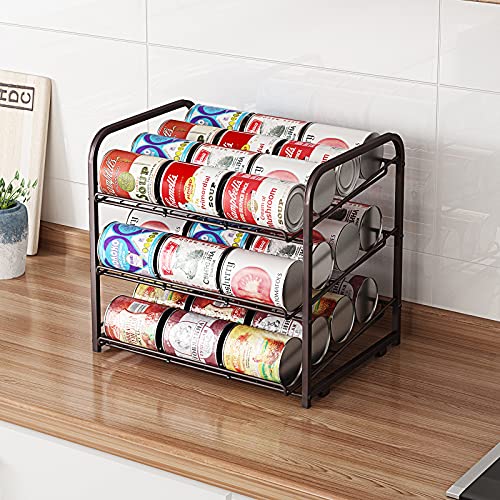 Can Rack Organizer,3 Tier Stackable Can Storage Dispenser,Bronze - color: Brown