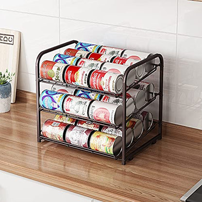 Can Rack Organizer,3 Tier Stackable Can Storage Dispenser,Bronze - color: Brown