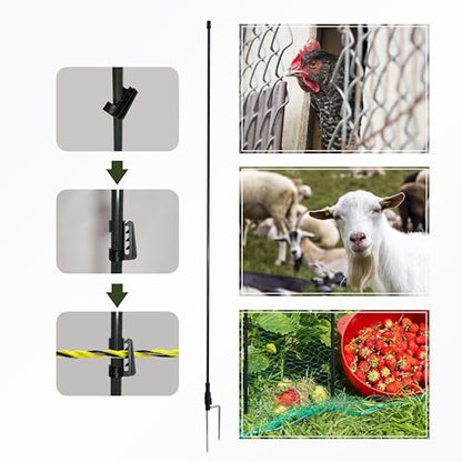 76 Inches High Fiberglass Step-in Electric Fence Portable Posts with Double Spikes - 40 Posts Come with 200 Clips - size: 76 in x 40 x 2 stake