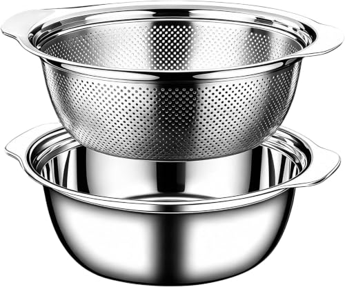 Stainless Steel Colander for Kitchen, 4 QT Rice Strainer, Pasta Strainer - size: 4 QT