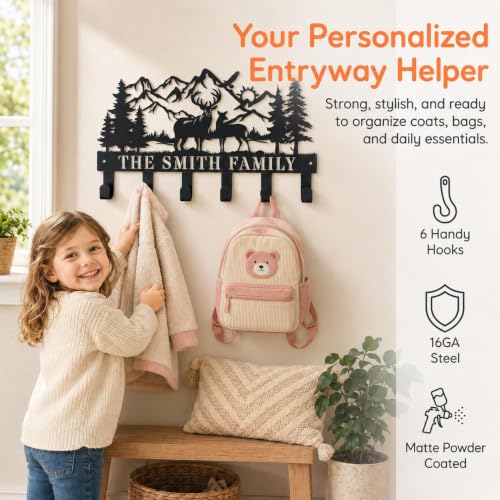 Personalized Deer Metal Coat Hooks Wall Mount and Coat Rack Hanger for Hanging and Storage Ideal for Living Room, Hallway, Office, Backpack, Bags, Towel, Clothes and Hat - color: Personalized Deer Mountain