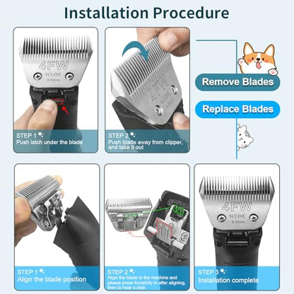 4FW Dog Grooming Wide Blade,Detachable Pet Dog Grooming Blades,Compatible with Andis,Oster A5,Wahl km10 Clippers.Cutting Length 3/8 in(9.5mm) - color: 4fw-9.5mm