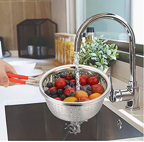 Stainless Steel Perforated Metal Colander Strainer with Long Red Handle Sieve Sifters Use for Kitchen Food Pasta Noodles Spaghetti Vegetables Silver - 7.9inch - color: Red Single Handle 7.9 inch