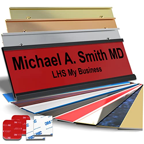 Custom Office Door Name Plate, Wall Sign Red with Black Letters, 2x6 | Mounting Included 10+ Options, Desk, Wall, Cubicle & Door Nameplate Holders, 3M Adhesive, Hanging, Personalized & Made in USA - color: B14 - Red & Black Lettering, size: 2x6 Sign & Bac