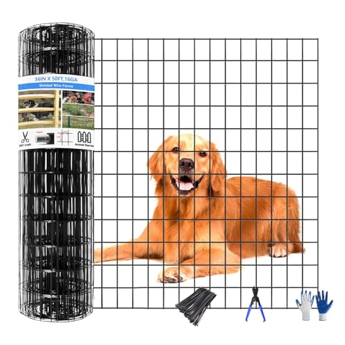 GILPWA Welded Wire Fence, 100ft(L) x 36inch(H) PVC Coated Wire Fencing for Dog, 2 Inch x 3 Inch 16GA Fencing for Chicken, Anti-Rust Roll Metal Wire Mesh Fence for Yard Vegetable, Black - color: Black, size: 36in*100ft