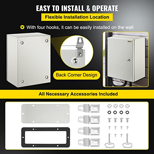 VEVOR NEMA Steel Enclosure, 16 x 12 x 8'' NEMA 4X Steel Electrical Box, IP66 Waterproof & Dustproof, Outdoor/Indoor Electrical Junction Box, with Mounting Plate - size: 16 x 12 x 8