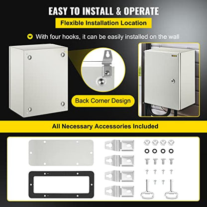VEVOR NEMA Steel Enclosure, 16 x 12 x 8'' NEMA 4X Steel Electrical Box, IP66 Waterproof & Dustproof, Outdoor/Indoor Electrical Junction Box, with Mounting Plate - size: 16 x 12 x 8