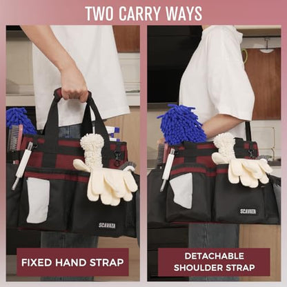 SCAVATA Compact Wearable Cleaning Caddy with Handle & Shoulder Straps - color: AncoraRed