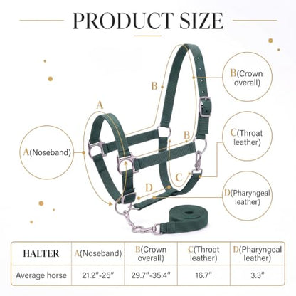 2 Pack Nylon Horse Halter with Reins Adjustable - color: Green