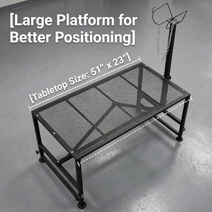 Sheep Stand 51"x23" 900 lb Capacity, Adjustable Height 21"-33" Goat Stand for Trimming Hooves and Milking, Metal Stand with Headpiece and Nose Loop – Black