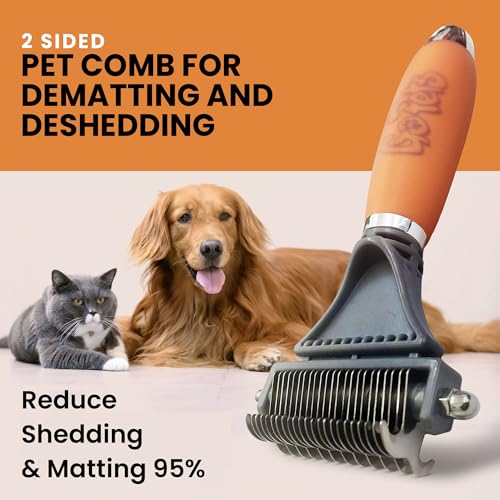 GoPets 2-in-1 Deshedding & Dematting Comb & Grooming Brush for Dogs & Cats - style: 2-Sided Dematting Comb