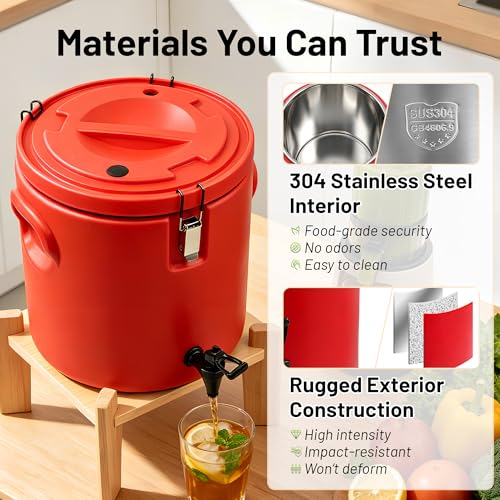 20L/5Gal Insulated Beverage Dispenser Stainless Steel Thermal Hot/Cold Drink Server with Spigot & Handles, Large Capacity Ice Coffee Juice Dispenser for Restaurant,Drink Shop,Catering, Buffet,Party - size: 5 Gallon