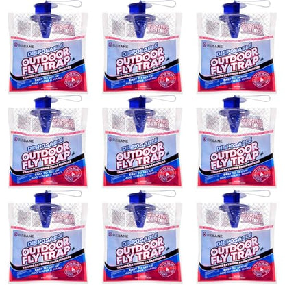 Fly Traps Outdoor Fly Trap for Patio. 9 Non-Toxic Pre-Baited Flies Bags Outdoor Disposable. Hanging Bug Catchers for All Filth Flies Killer for Outside Bug Control in Yard Horse Ranch Trash Can. - style: 9pk