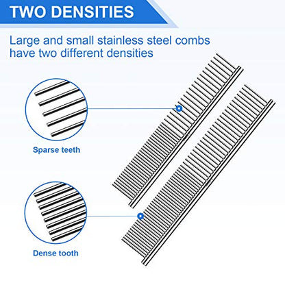 Lilpep 2PCS Stainless Steel Metal Dog Comb, For Removing Tangled Mats And Massaging Pet Combs, Professional Pet Grooming Tools
