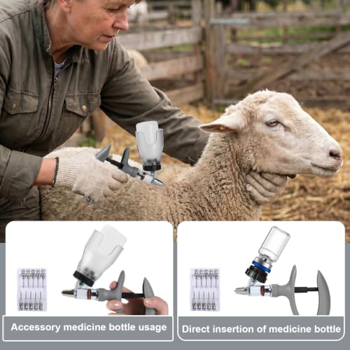 5ml Continuous Self-Refilling Livestock Syringe, 10 Needles Included - color: Grey