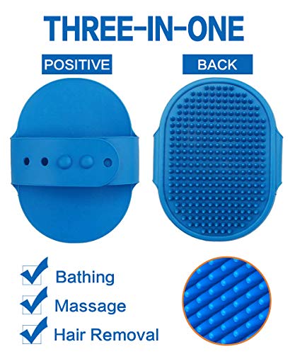 Dog Bath Brush Pet Bath Comb Brush Soothing Massage Rubber Comb 2pcs with Adjustable Ring Handle for Long Short Haired Dogs and Cats (Blue+Rose)