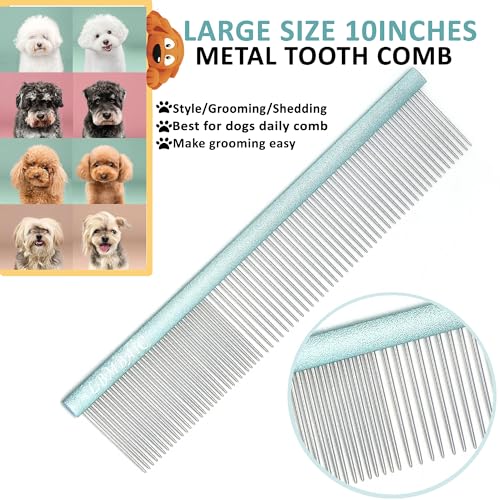10inches Large Dog Metal Grooming Combs for Shedding Matted Hair. - color: blue, size: Large