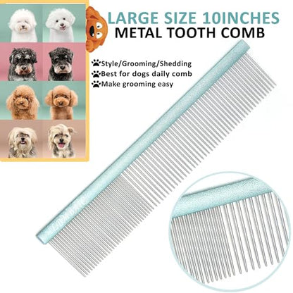 10inches Large Dog Metal Grooming Combs for Shedding Matted Hair. - color: blue, size: Large