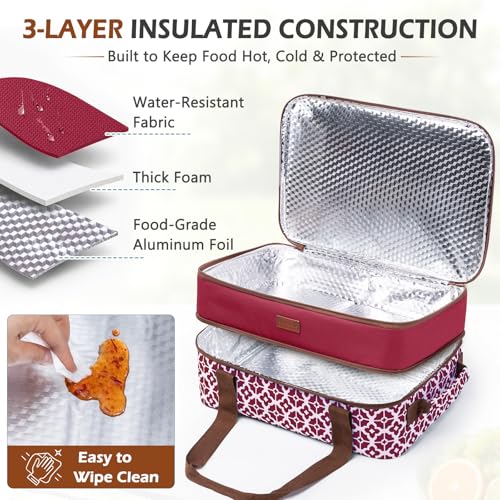 BAGSPRITE Double-Layer Insulated Casserole Carrier for 9" x 13" Baking Dish - color: Cranberry