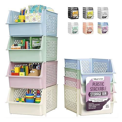 Skywin Stackable Storage Bins Open Front for Pantry Storage, 4 Pack - Multi - color: Multicolor, size: 4 Pack
