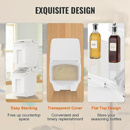 VEVOR Ingredient Storage Bin, 2 x 15L Dispenser Bin with 2 Measuring Cups, Attachable Casters and Airtight Lid, 2 Pcs/Set Dog Pet Food Storage Container, PP Material Kitchen Rice Cereal Flour Bin - size: 3.5 Gallon*2