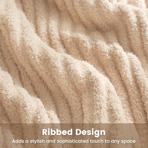 Snuggle Sac Fluffy Ribbed Beige Blanket Twin Size, Soft Luxurious Knit Fuzzy Plush Microfiber Blankets for Sofa, Bed, Beige, 60x80 inches - color: Beige, size: Twin(60"x 80")