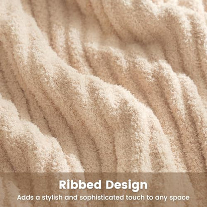 Snuggle Sac Fluffy Ribbed Beige Blanket Twin Size, Soft Luxurious Knit Fuzzy Plush Microfiber Blankets for Sofa, Bed, Beige, 60x80 inches - color: Beige, size: Twin(60"x 80")