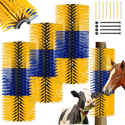 3 Pack Livestock Scratching Brush, Blue and Yellow - color: Blue and Yellow