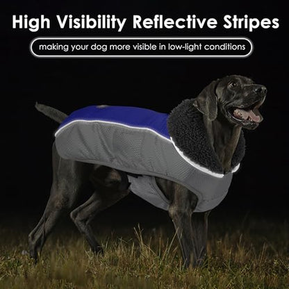 Petglad Dog Coat, Waterproof Ripstop Dog Winter Jacket with Leash Hole, Reflective Adjustable Warm Pet Fleece Snow Sweater for Small Medium Large Dogs - Blue, S - color: Blue, size: S