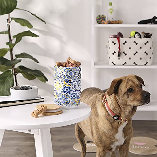 Bone Dry Ceramic Pet Collection Portuguese, Treat Canister, 4x6.5, Azulejos Tile - color: Azulejos Tile, size: 4x6.5"