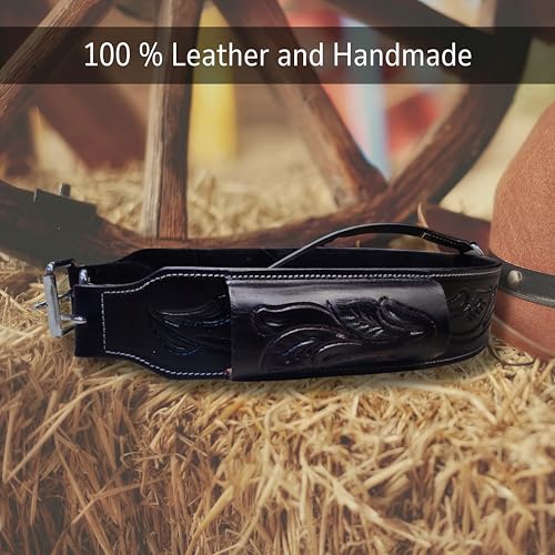 Hulara Western Carved Leather Rear Flank Back Saddle Girth Cinch Belt with Bucking Strap Comfytack |Premium Flank Cinch Belt Leather Horse Girth - color: Black Flower